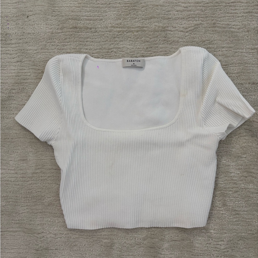White Babaton Ribbed Contour Crop Top - Picture 4 of 7